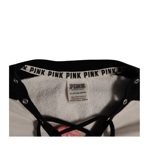 PINK Victoria's Secret Pullover Sweatshirt Women's Size XS White Black Embroid - Picture 3 of 8